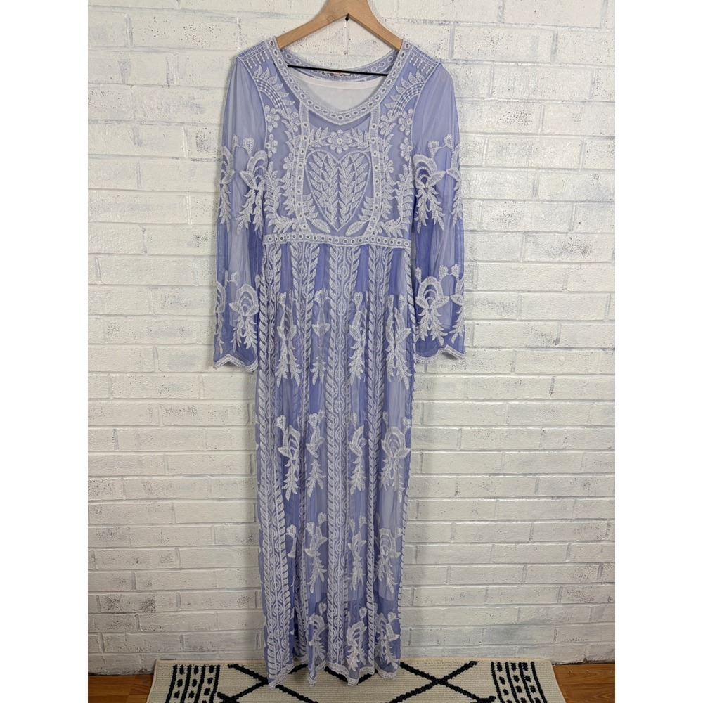 Orange Creek Maxi Dress Women S Periwinkle Embroidered Mesh Lace Long Sleeve